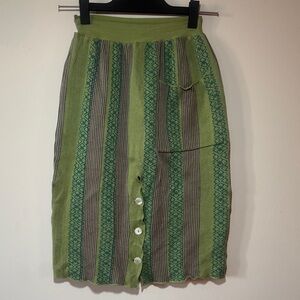 Jean Paul Gaultier Green and Gray Patterned Pencil Skirt